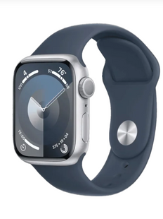 Apple Watch Series 9 GPS + Cellular 41mm Silver Alu. Case w. Storm Blue S.Band - S/M (MRHV3)
