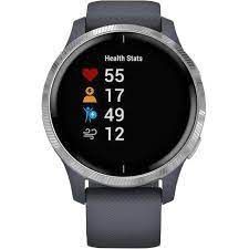 Garmin Venu Silver Stainless Steel Bezel w. Granite Blue and Silicone B. (010-02173-01/03)