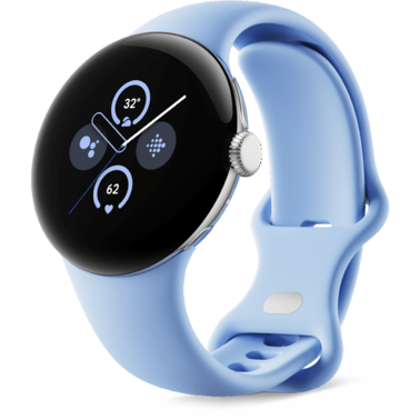 Google Pixel Watch 2 LTE Polished Silver Aluminum Case / Bay Active Band
