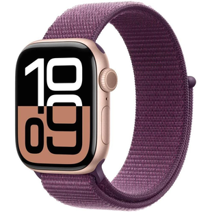 Apple Watch Series 10 GPS 46mm Rose Gold Aluminum Case w. Plum Sport Loop (MWWV3)