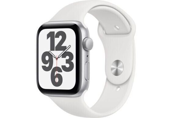 Apple Watch SE GPS 44mm Silver Aluminum Case w. White Sport B. (MYDQ2)