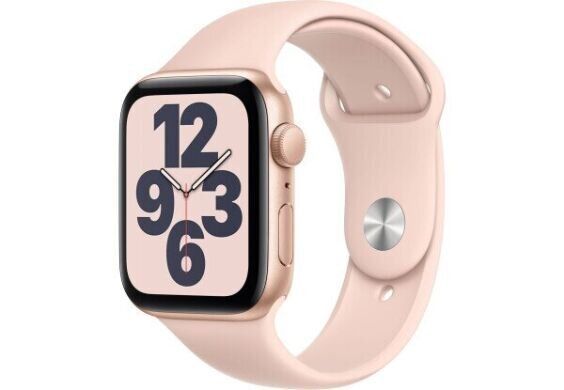 Apple Watch SE GPS 44mm Gold Aluminum Case w. Pink Sand Sport B. (MYDR2)